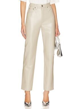 Agolde Sleek Beige Recycled Leather 90s Pinch Waist Pants Size 25